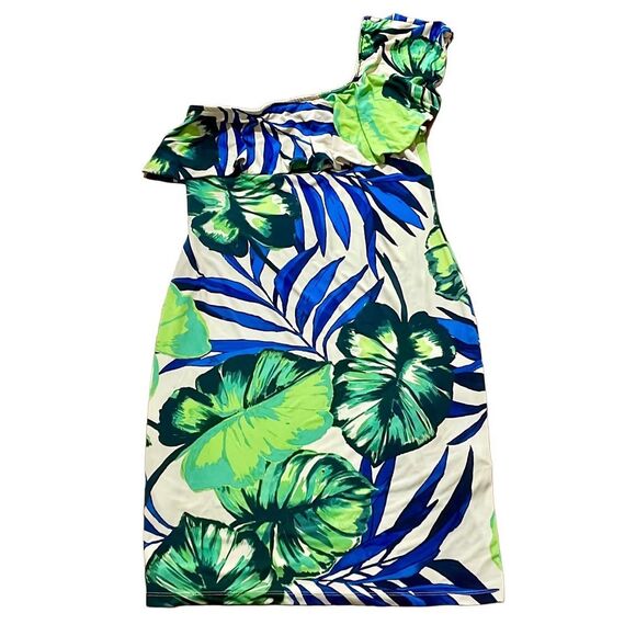 Joseph Ribkoff Dresses & Skirts - Joseph Ribkoff palm floral one shoulder ruffle dress 10